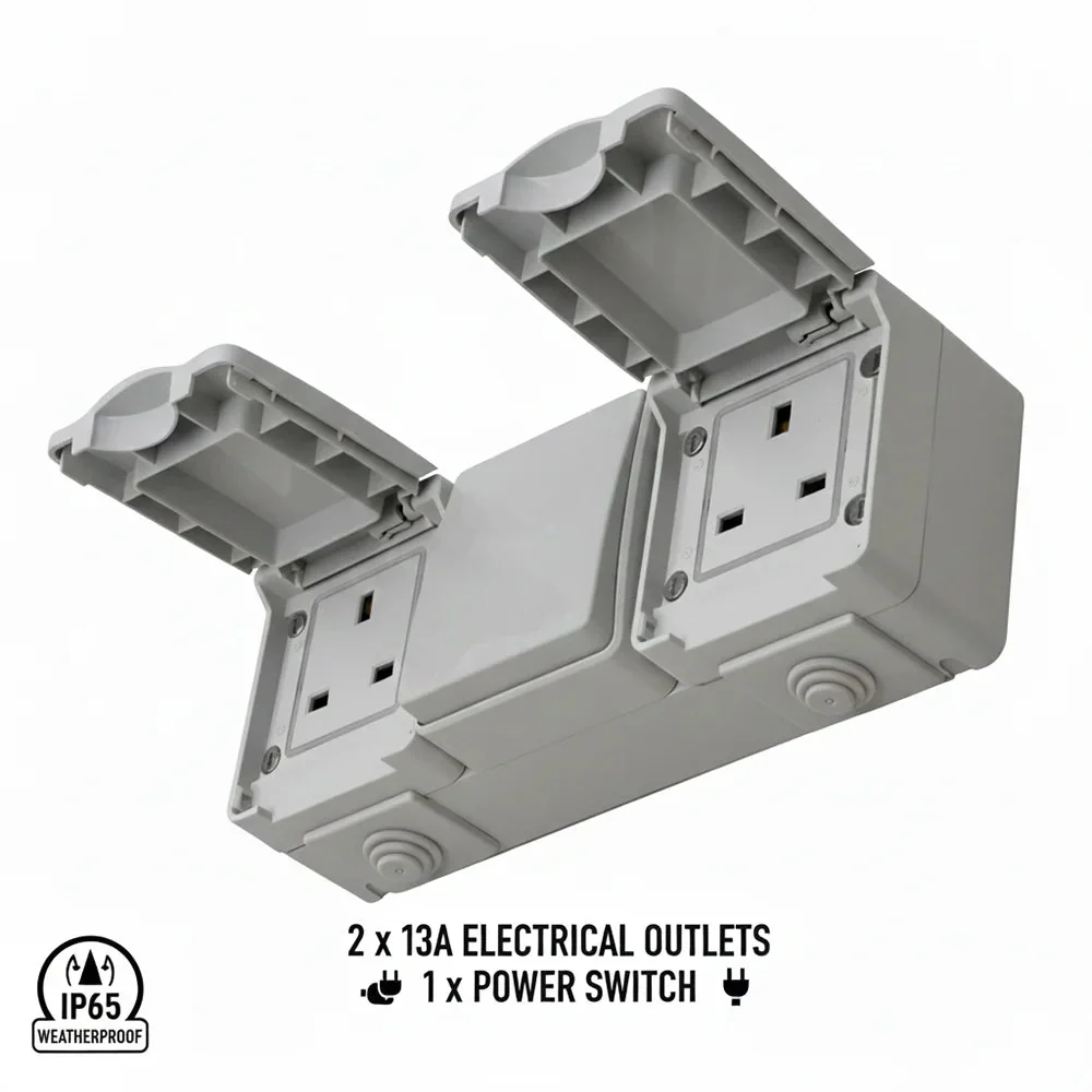 Ultralight Outdoor Switch 2 Socket 13A + 1 Gang Switch - IP65 Weather Proof (M65/13U/2/L1-1) - Image 5