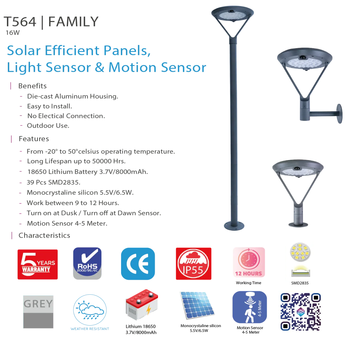 Ultralight Solar Garden Light with Motion Sensor 16W IP55 (T564) - Image 6