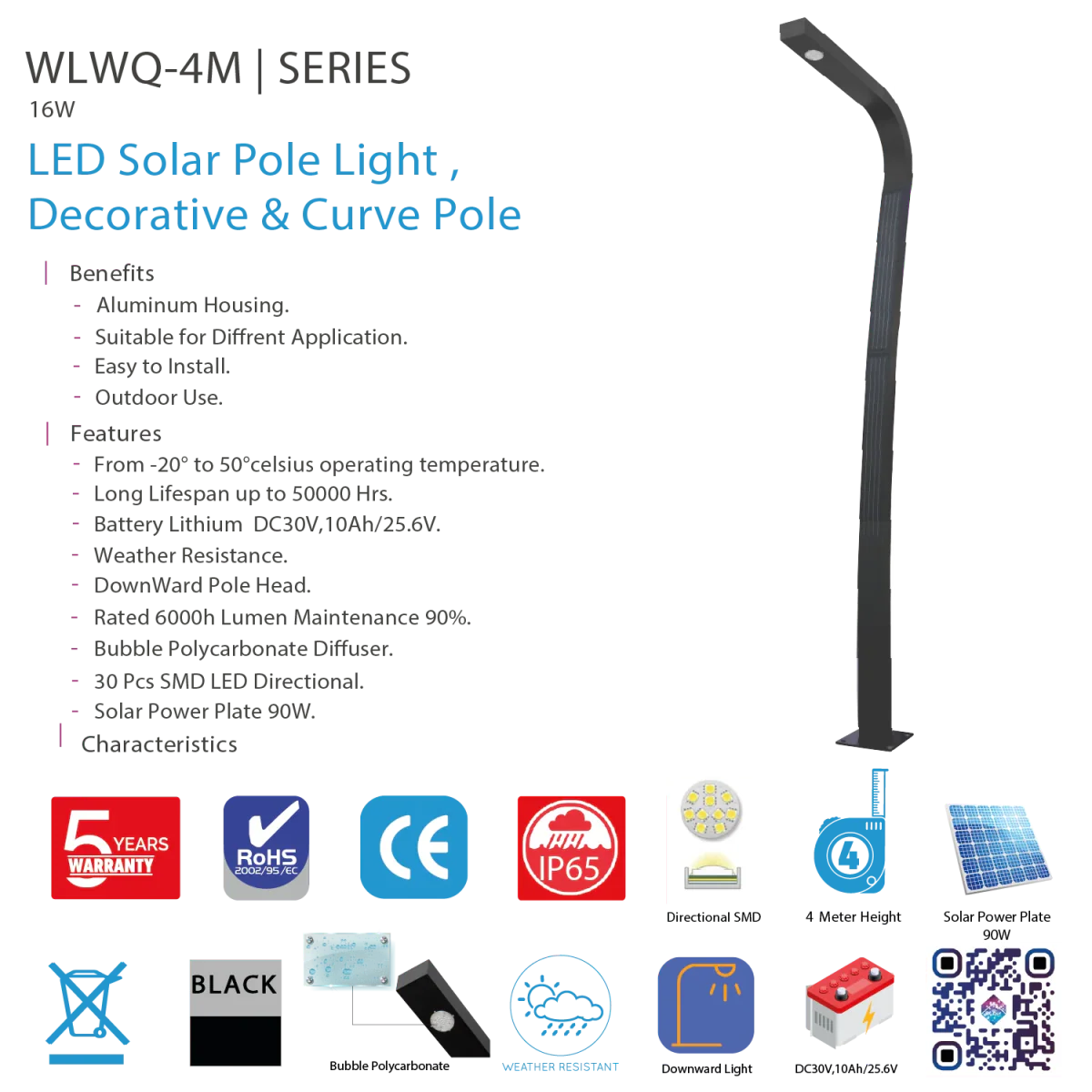 Ultralight Solar Pole Light 4Meter 16W IP65 (WLWQ) - Image 4