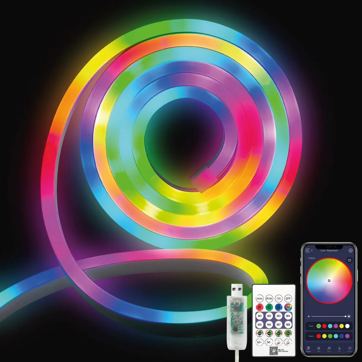 USB Neon LED Strip Light with Music Sync & Smart Control – 5M (RGB Flex Light) - Image 3