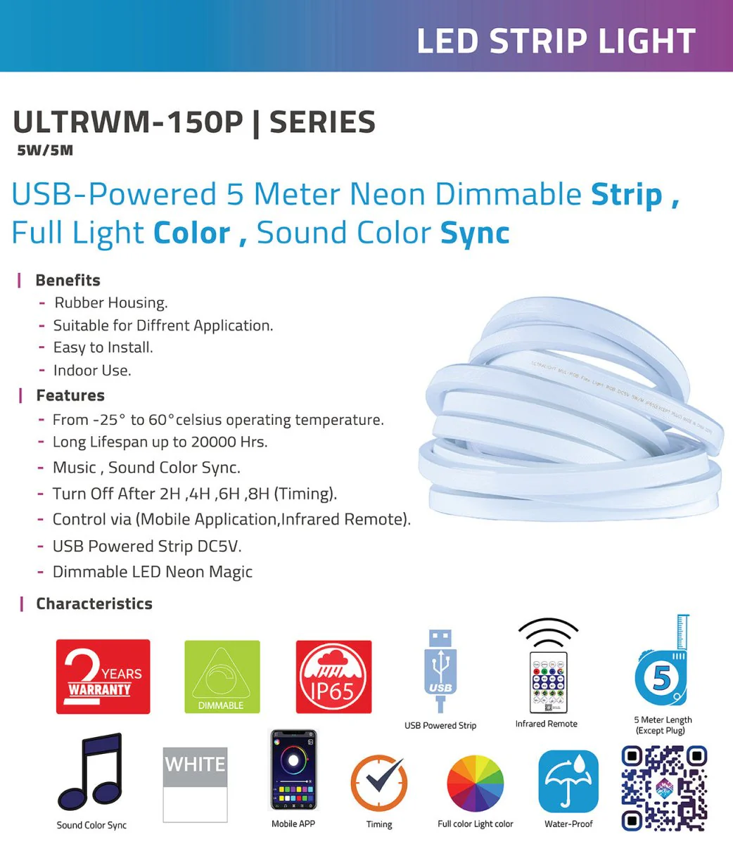 USB Neon LED Strip Light with Music Sync & Smart Control – 5M (RGB Flex Light) - Image 9