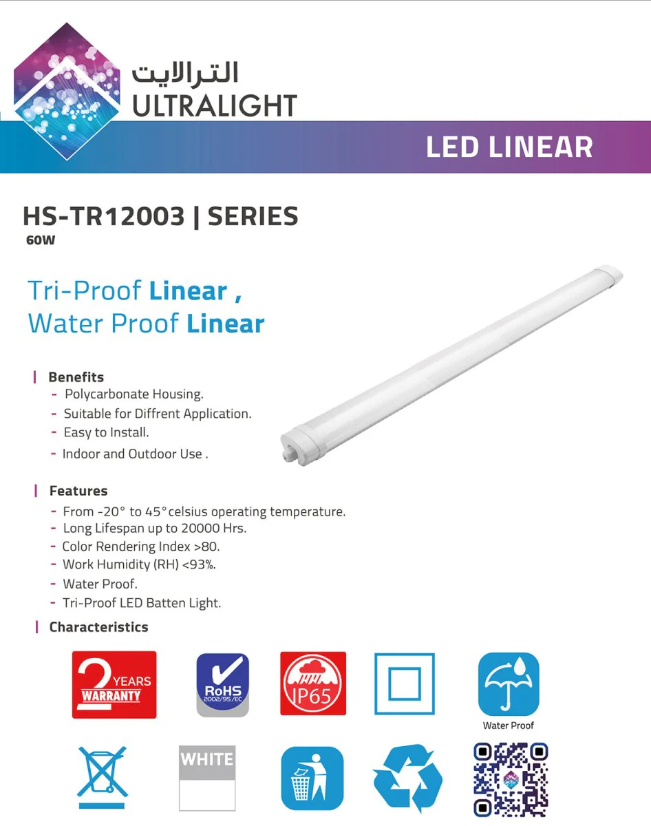 Ultralight Water Proof LED Batten Linear Light 60W (HS-TR12003) - Image 4