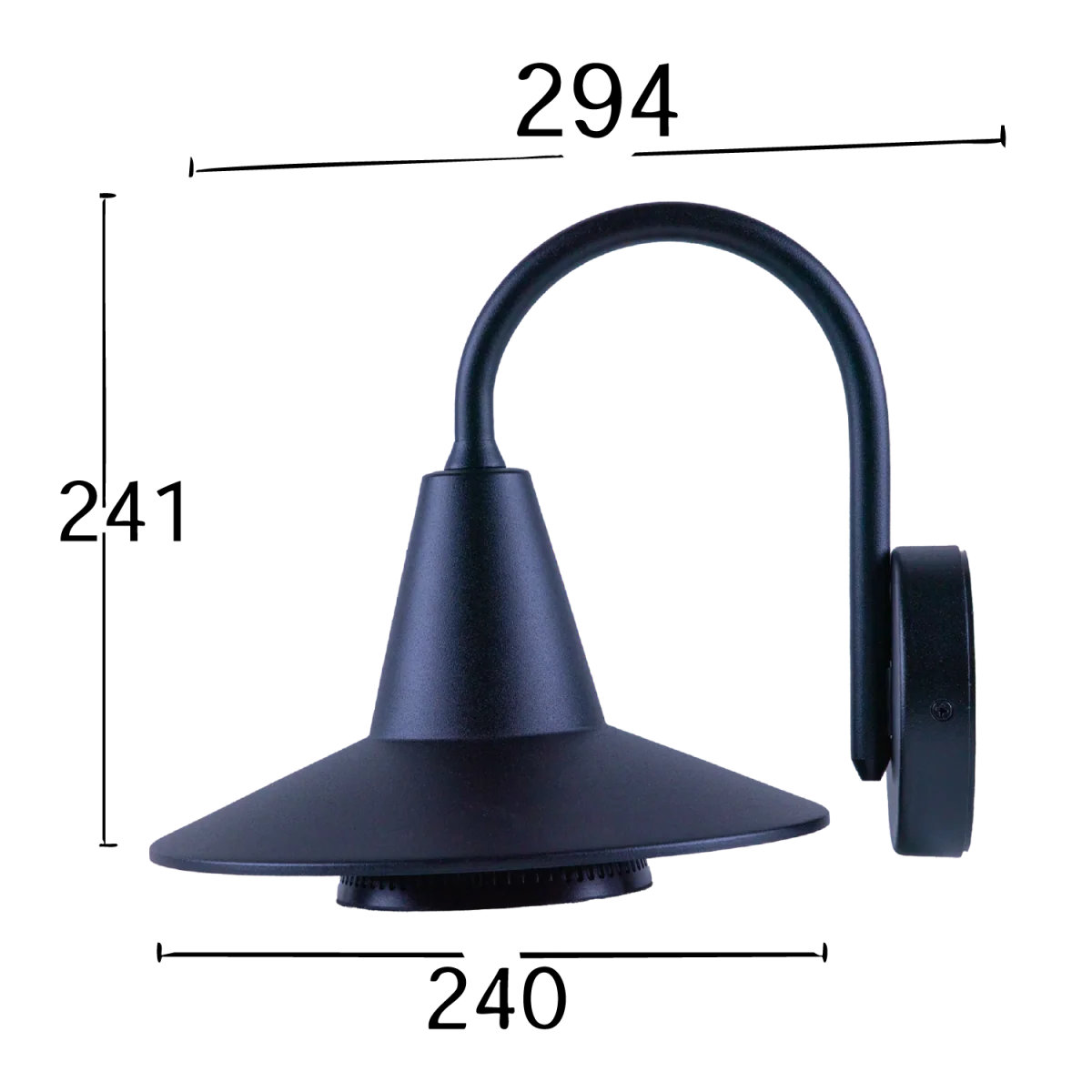 WALL LIGHT FRAME (WL-ODL-1012) – Outdoor Aluminum Swan-Neck Light with E27 Base, Clear Glass Diffuser, IP54, Black - Image 8
