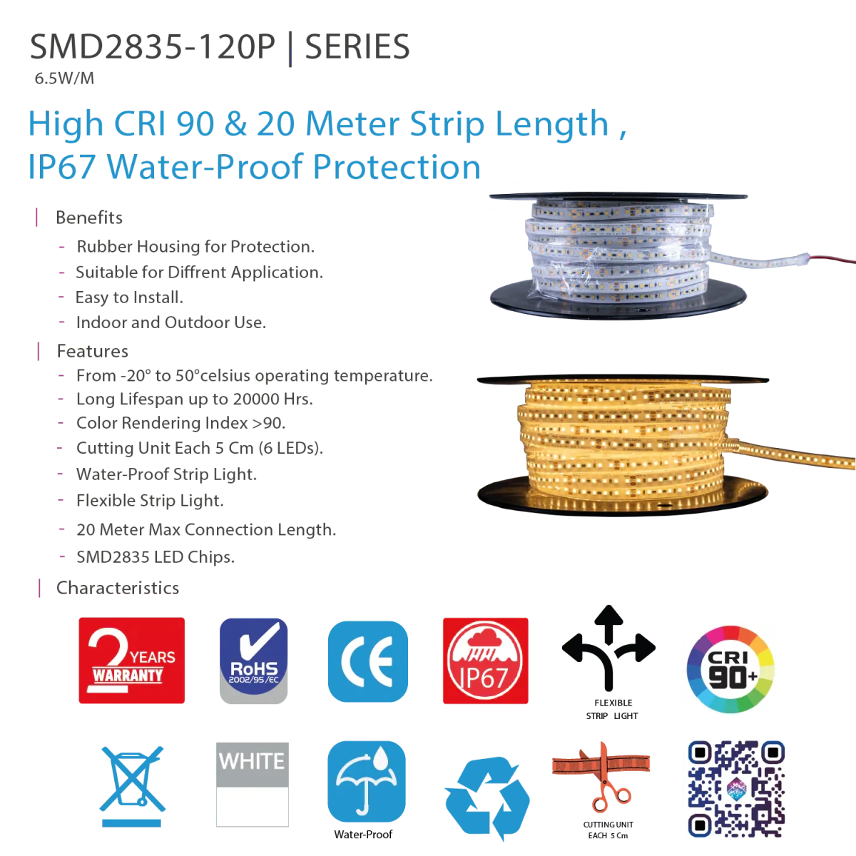 Waterproof LED Strip Light 20M 24V – Flexible Outdoor & Indoor Lighting (SMD2835-120P) - Image 7